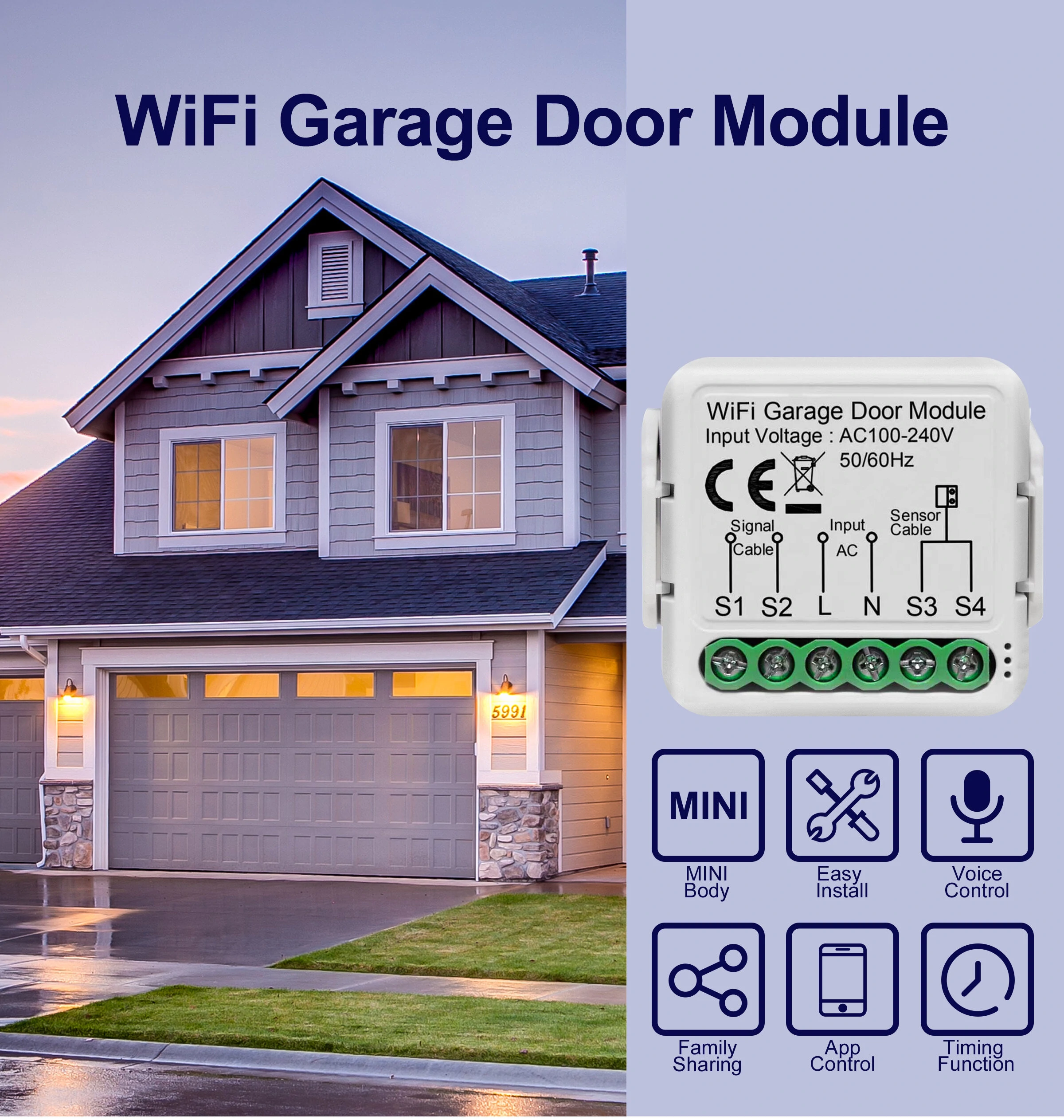 Tuya Smart WiFi Garage Door Sensors Opener Controller 100V-240V Voice Remote Control Switch support Alexa Google Home Smart Life — view 2