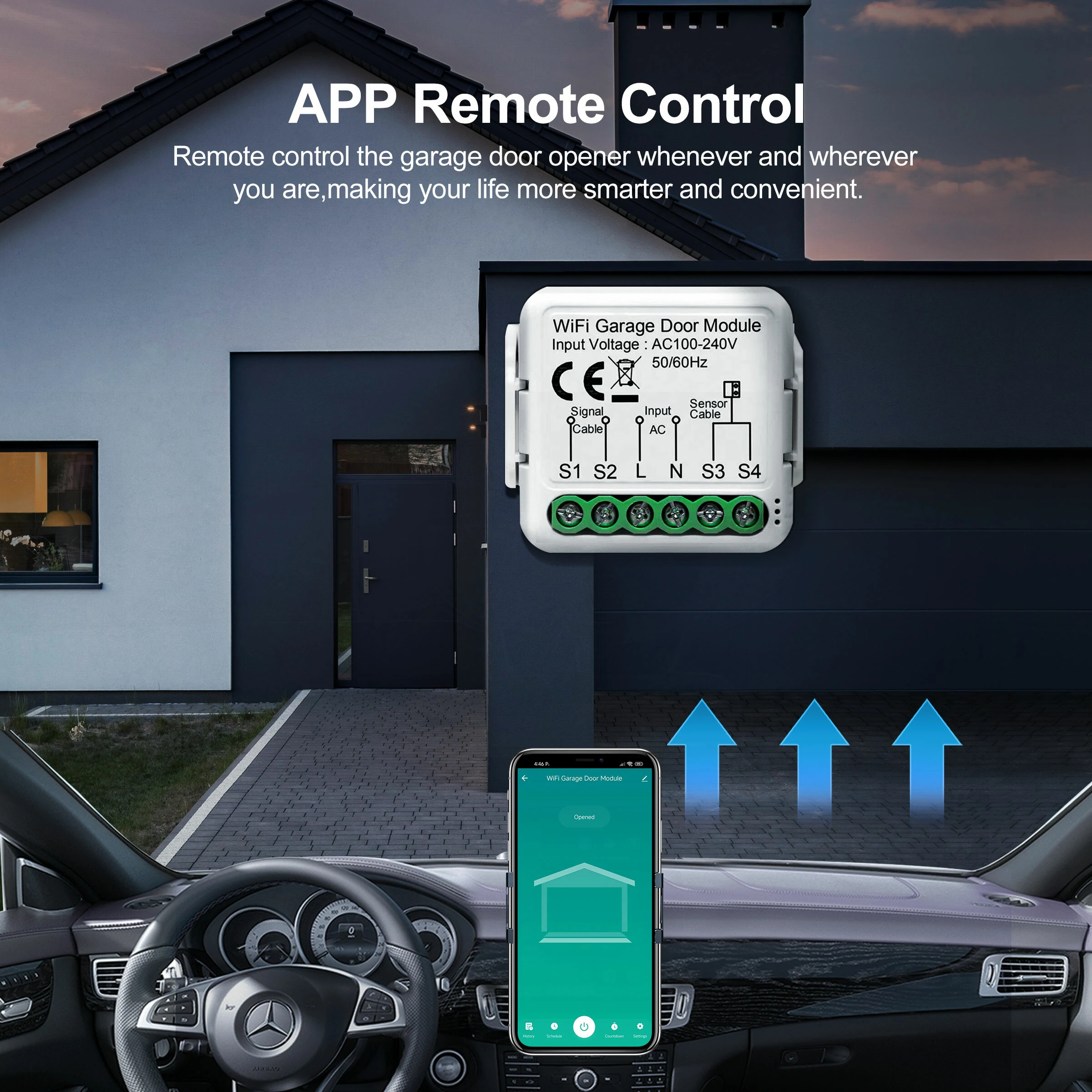 Tuya Smart WiFi Garage Door Sensors Opener Controller 100V-240V Voice Remote Control Switch support Alexa Google Home Smart Life — view 3