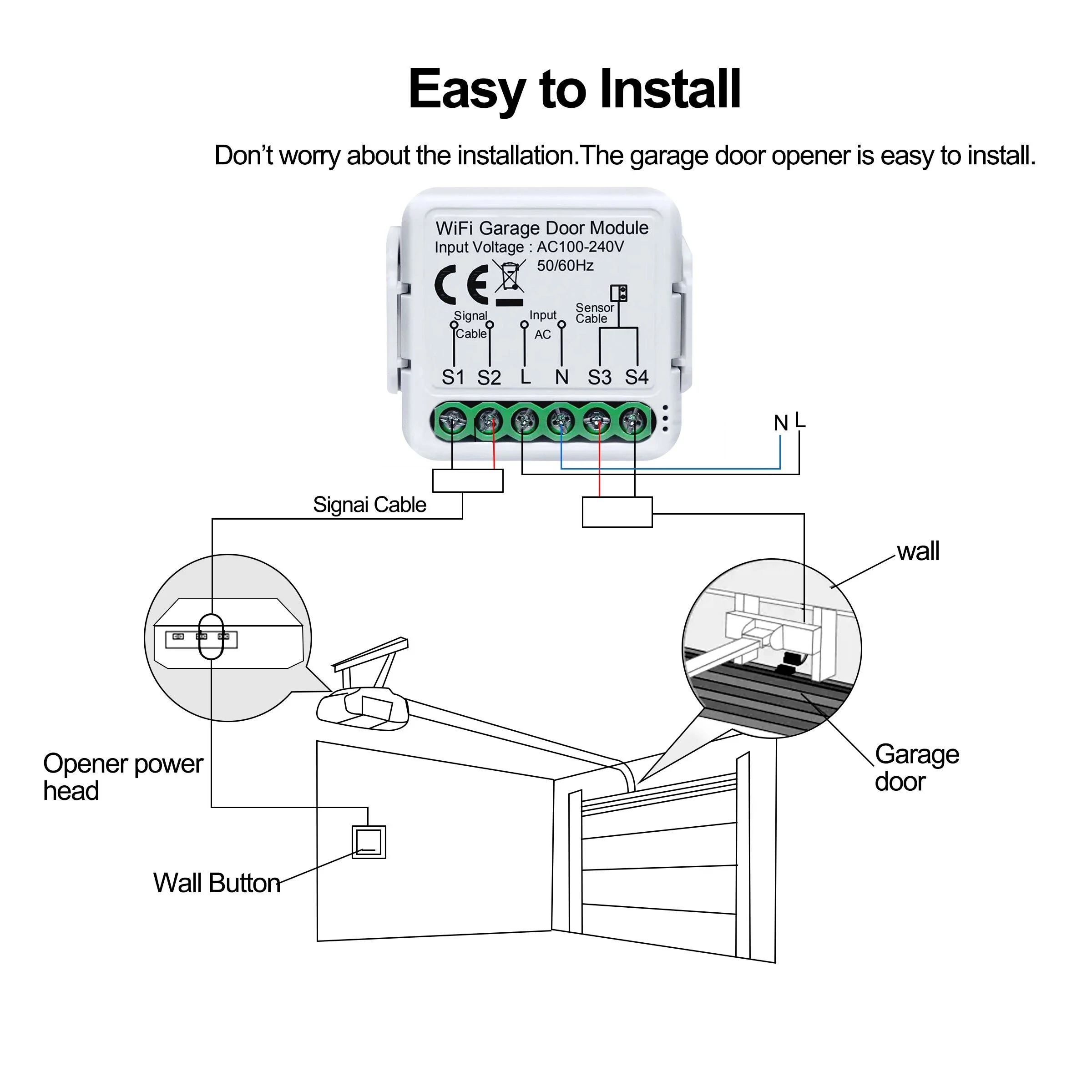 Tuya Smart WiFi Garage Door Sensors Opener Controller 100V-240V Voice Remote Control Switch support Alexa Google Home Smart Life — view 4
