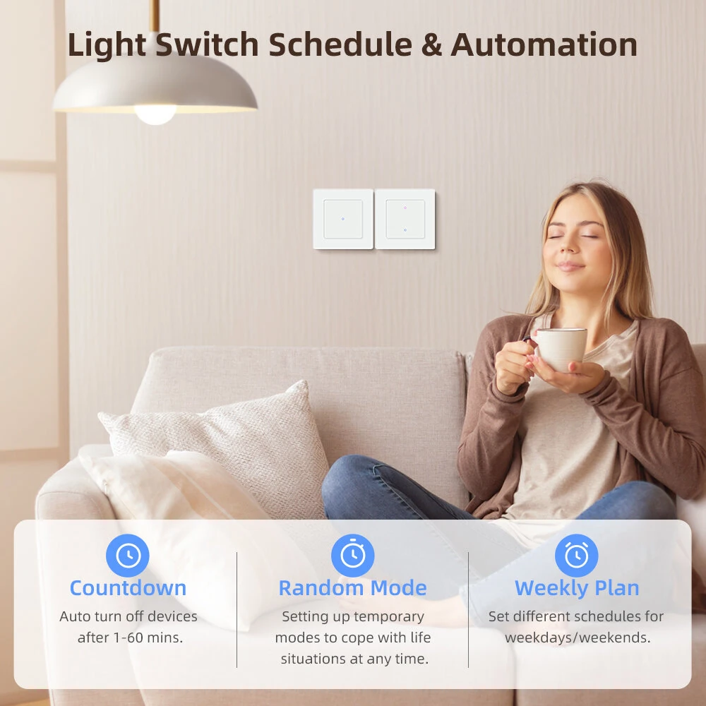 Tuya Smart WiFi Light Switch 1/2/3 Gang Tempered Glass Panel Switch with Schedule & Automation Function Smart Life APP Voice Control with Alexa Google Home — view 2