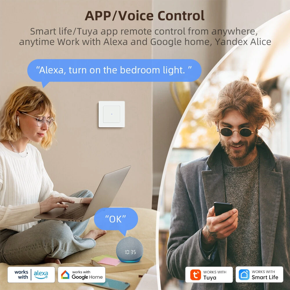 Tuya Smart WiFi Light Switch 1/2/3 Gang Tempered Glass Panel Switch with Schedule & Automation Function Smart Life APP Voice Control with Alexa Google Home — view 3