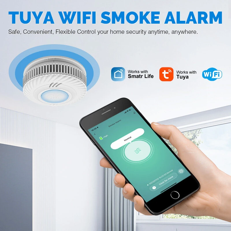 Tuya Smart WiFi Smoke Detector Long Battery Audible and Visual Alarm APP Remote Control 2.4G Wireless Home Kitchen Shop Fire Sound Alarm Sensor — view 2