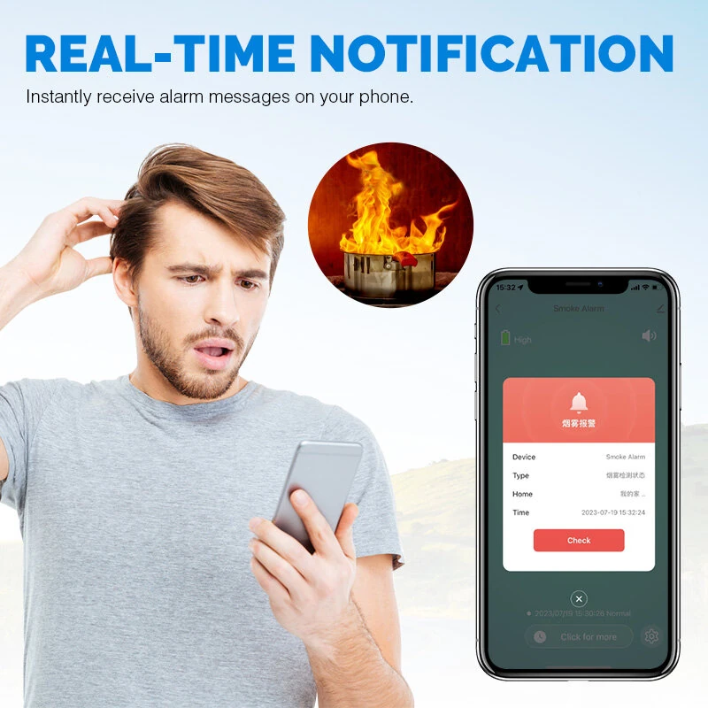 Tuya Smart WiFi Smoke Detector Long Battery Audible and Visual Alarm APP Remote Control 2.4G Wireless Home Kitchen Shop Fire Sound Alarm Sensor — view 3