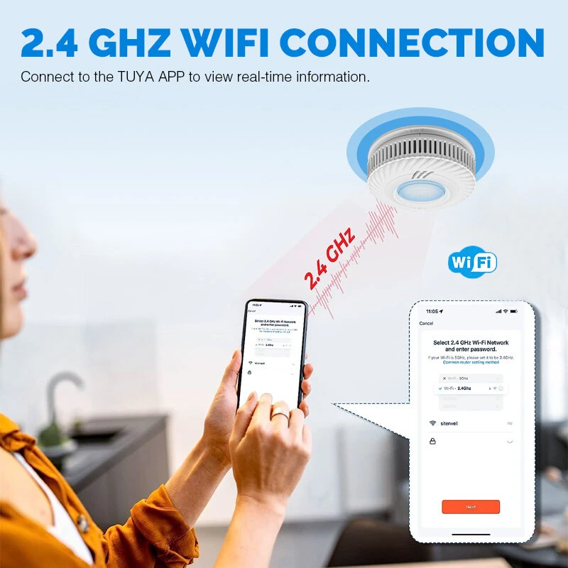 Tuya Smart WiFi Smoke Detector Long Battery Audible and Visual Alarm APP Remote Control 2.4G Wireless Home Kitchen Shop Fire Sound Alarm Sensor — view 4