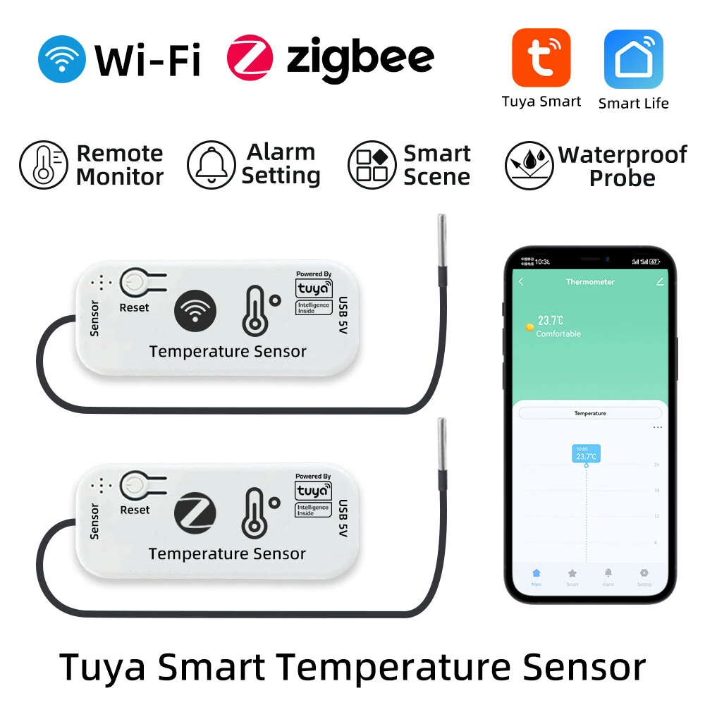 Tuya Smart WiFi /Zigbe Temperature Sensor -20°C to 105°C Remote Monitoring Alarm Alerts Smart Home Thermometer Smart Life APP — view 2
