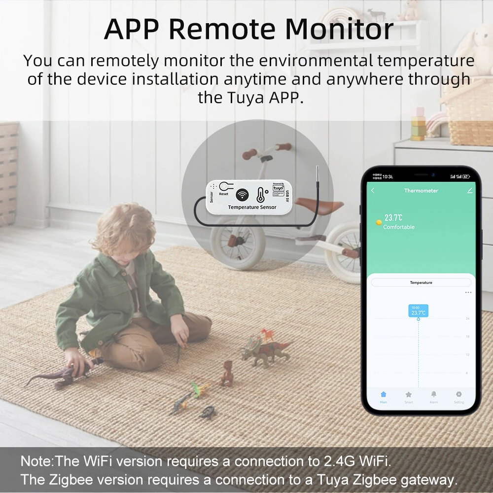 Tuya Smart WiFi /Zigbe Temperature Sensor -20°C to 105°C Remote Monitoring Alarm Alerts Smart Home Thermometer Smart Life APP — view 5