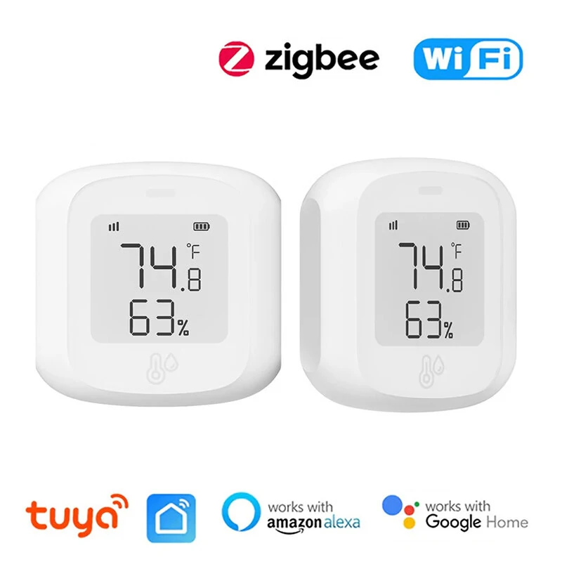 Tuya Smart WiFi Zigbee3.0 Temperature Humidity Sensor Indoor Hygrometer Thermometer Detector with LCD Display Remote Control Support Alexa Google Home — Tuya