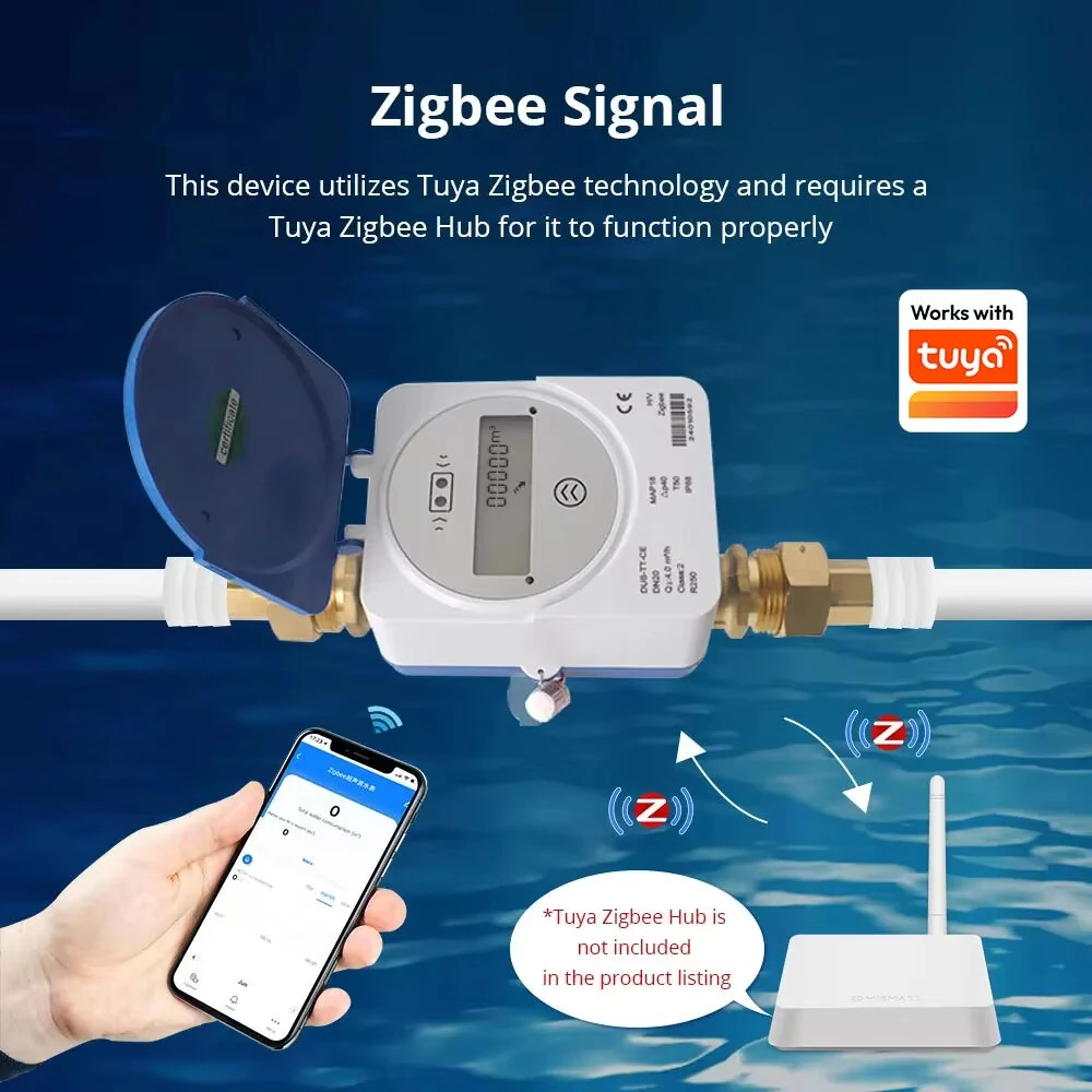 Tuya Smart Zigbe Ultrasonic Water Meter DN15 DN20 DN25 LCD Digital Display Water Flow Consumption Measurement IP68 Protection — view 3