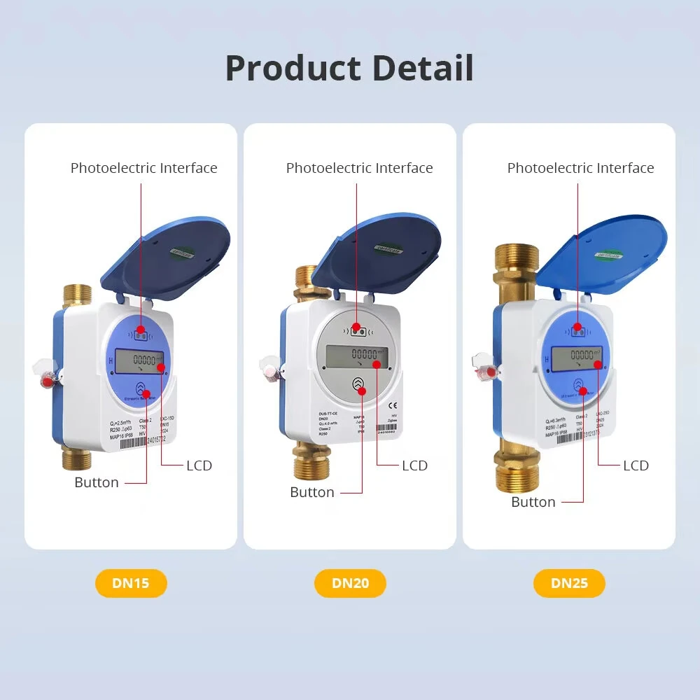 Tuya Smart Zigbe Ultrasonic Water Meter DN15 DN20 DN25 LCD Digital Display Water Flow Consumption Measurement IP68 Protection — view 7