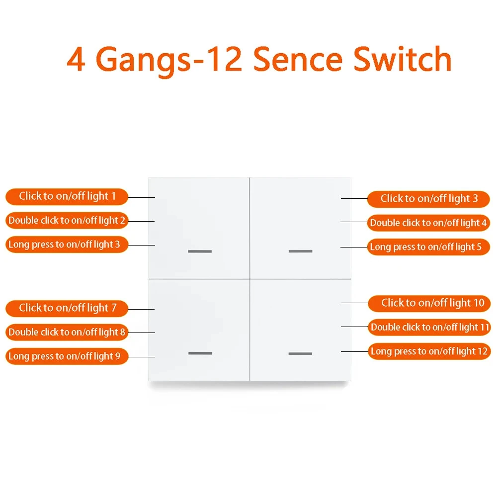 Tuya Smart ZigBee3.0 Switch 4 Gangs Scenario 12 Scenes Switch Push Button Controller Support Home Assistant Zigbee3.0 Gateway Required — view 2