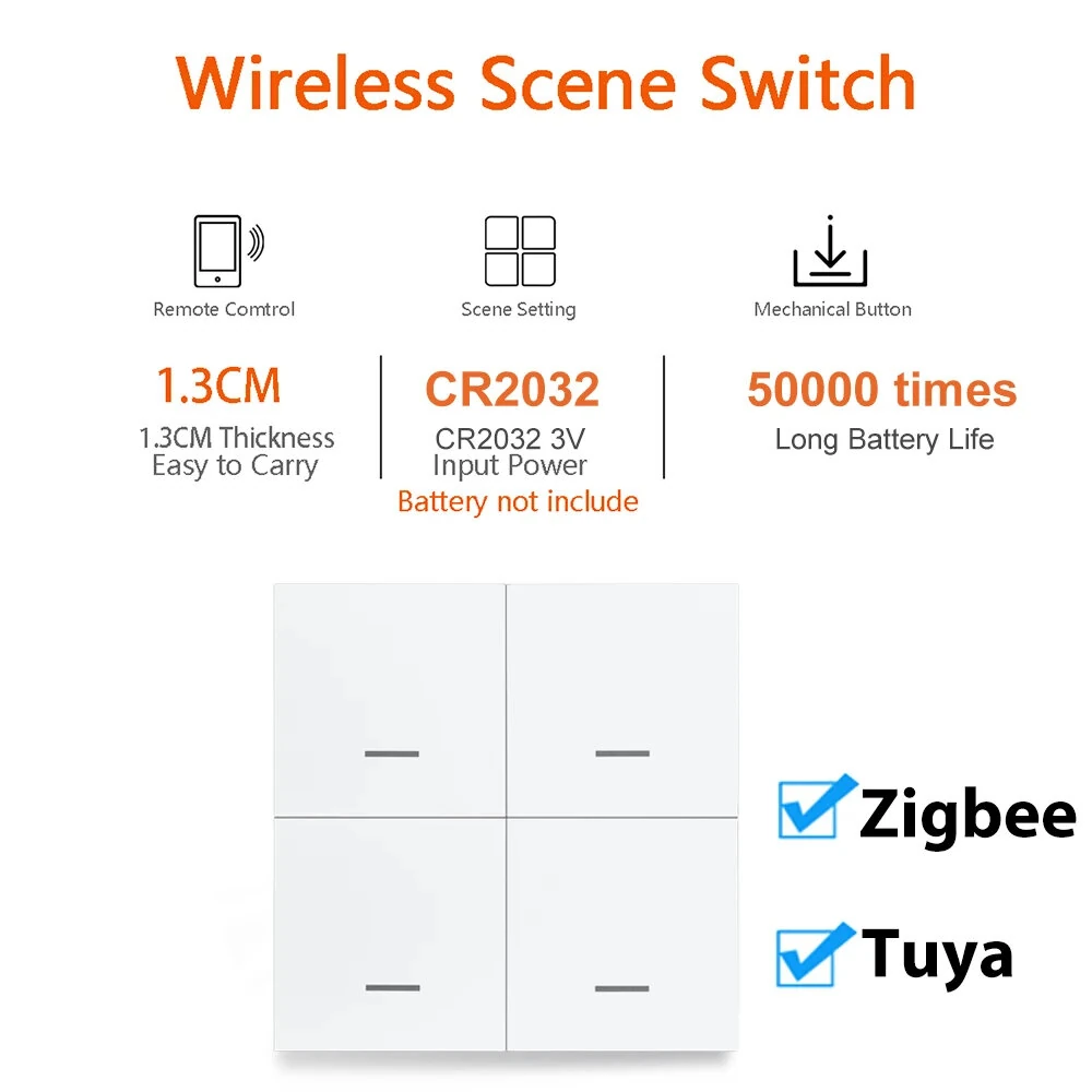 Tuya Smart ZigBee3.0 Switch 4 Gangs Scenario 12 Scenes Switch Push Button Controller Support Home Assistant Zigbee3.0 Gateway Required — view 3