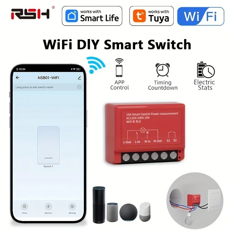 Tuya WiFi bluetooth Smart Breaker with Power Measurement for Smart Life APP Remote Control Current Protector for Google Alexa — view 2