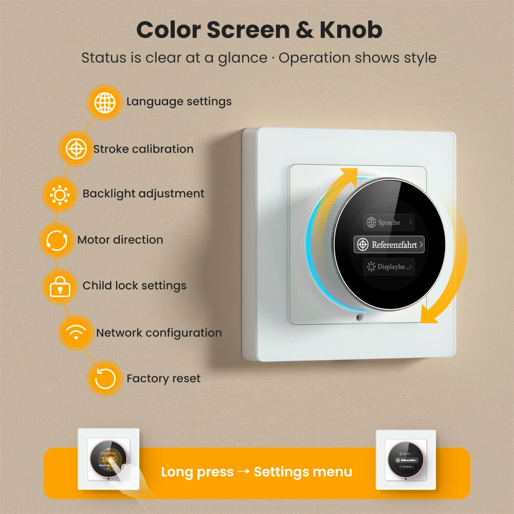 Tuya WiFi Curtain Knob Switch with Color Screen Display RGB Ambient Light Ring Timer Schedule Scene Linkage Child Lock Brightness Adjustable Voice Control with Alexa Google Assistant CS20R-EU-W — view 3