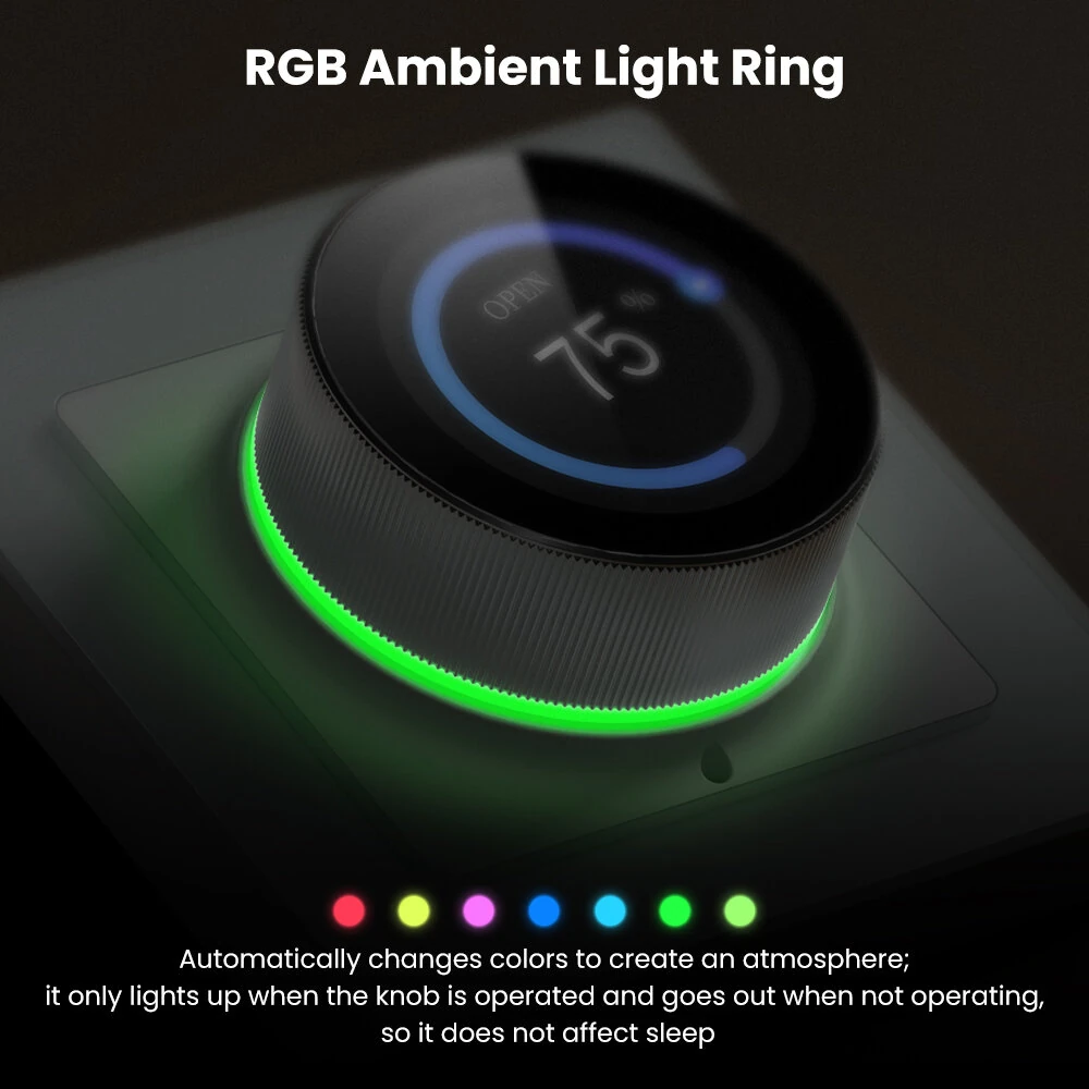Tuya WiFi Curtain Knob Switch with Color Screen Display RGB Ambient Light Ring Timer Schedule Scene Linkage Child Lock Brightness Adjustable Voice Control with Alexa Google Assistant CS20R-EU-W — view 4
