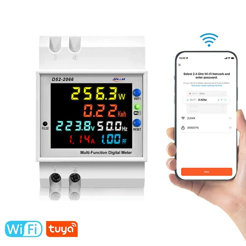 Tuya WiFi Home Intelligent Digital Display Electricity Meter DIN-Rail Voltage and Current Meter with Power Failure Memory Function (Built-in Type) — view 2