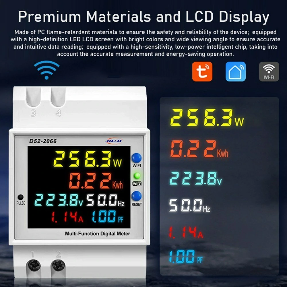 Tuya WiFi Home Intelligent Digital Display Electricity Meter DIN-Rail Voltage and Current Meter with Power Failure Memory Function (Built-in Type) — view 3