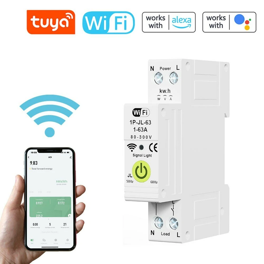 Tuya WiFi Intelligent Circuit Breaker ON OFF Timing Energy Meter Automatic Reclosing Protector with Metering and Prepaid Function Compatible with Alexa and Google Assistant for Voice Control — view 10