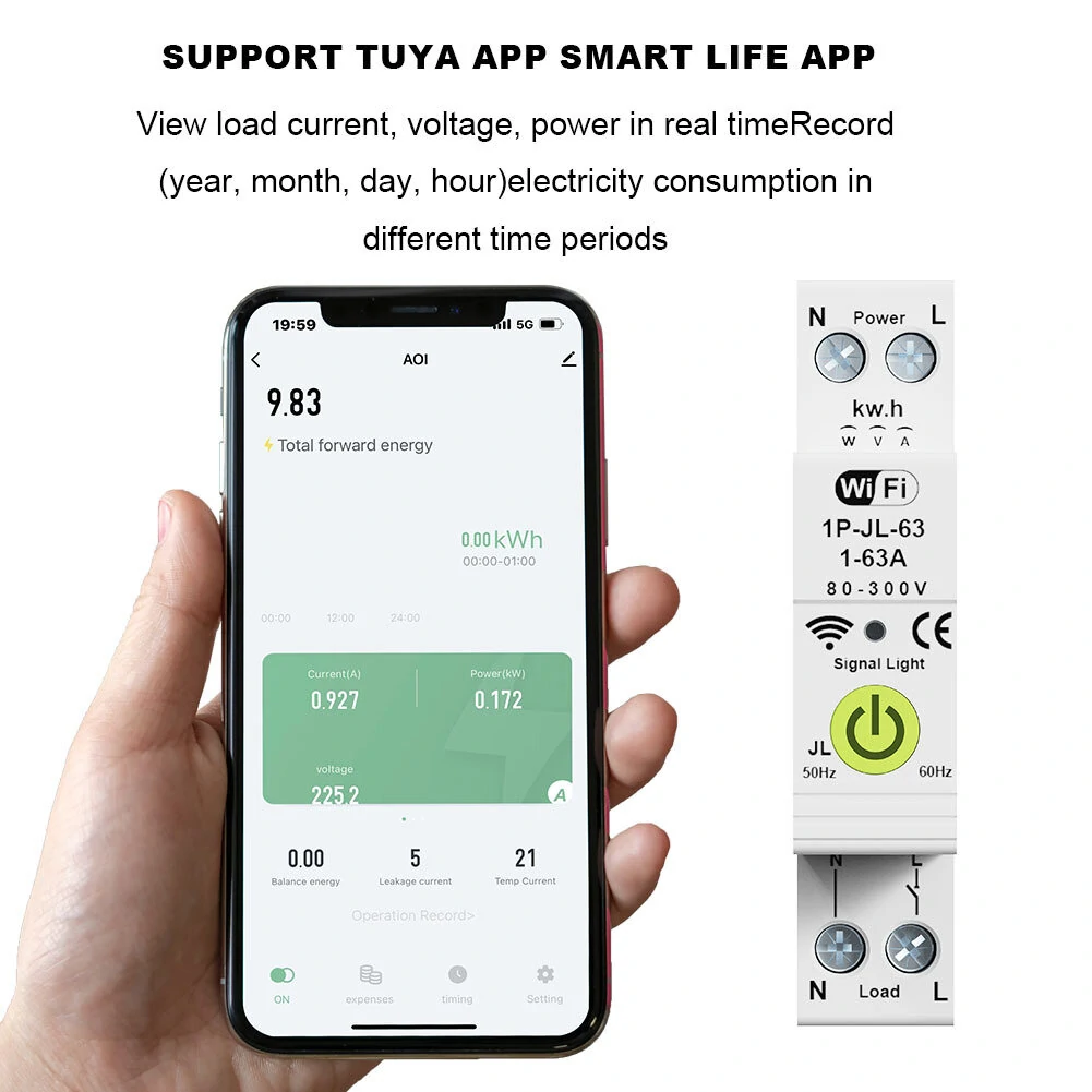 Tuya WiFi Intelligent Circuit Breaker ON OFF Timing Energy Meter Automatic Reclosing Protector with Metering and Prepaid Function Compatible with Alexa and Google Assistant for Voice Control — view 2