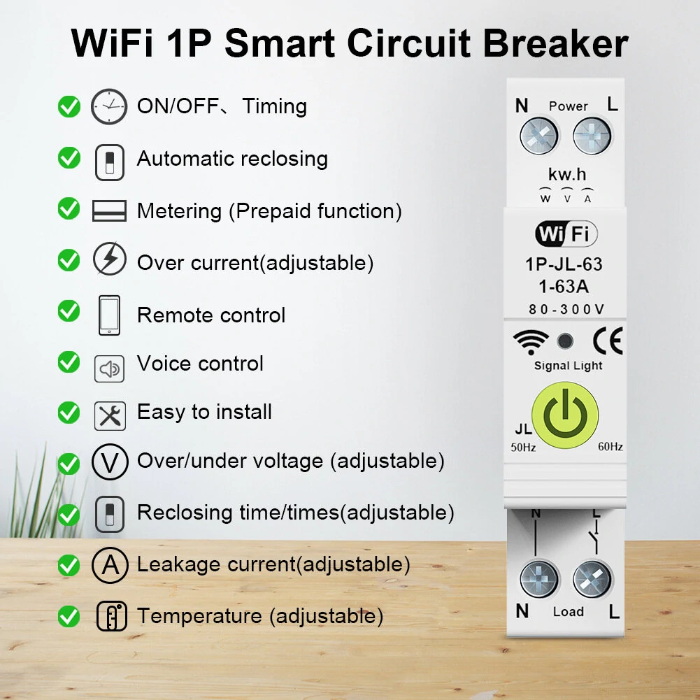 Tuya WiFi Intelligent Circuit Breaker ON OFF Timing Energy Meter Automatic Reclosing Protector with Metering and Prepaid Function Compatible with Alexa and Google Assistant for Voice Control — view 6