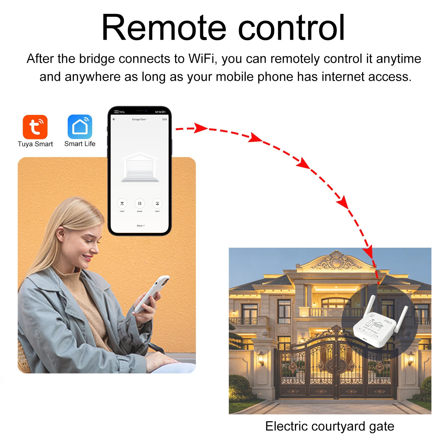 Tuya WiFi-RF Bridge Smart Roller Shutter Door Controller 433MHz Universal Remote Control for Garage Door Gate Curtain Smart Life App Timer Schedule Voice Control with Alexa Google Assistant — view 2