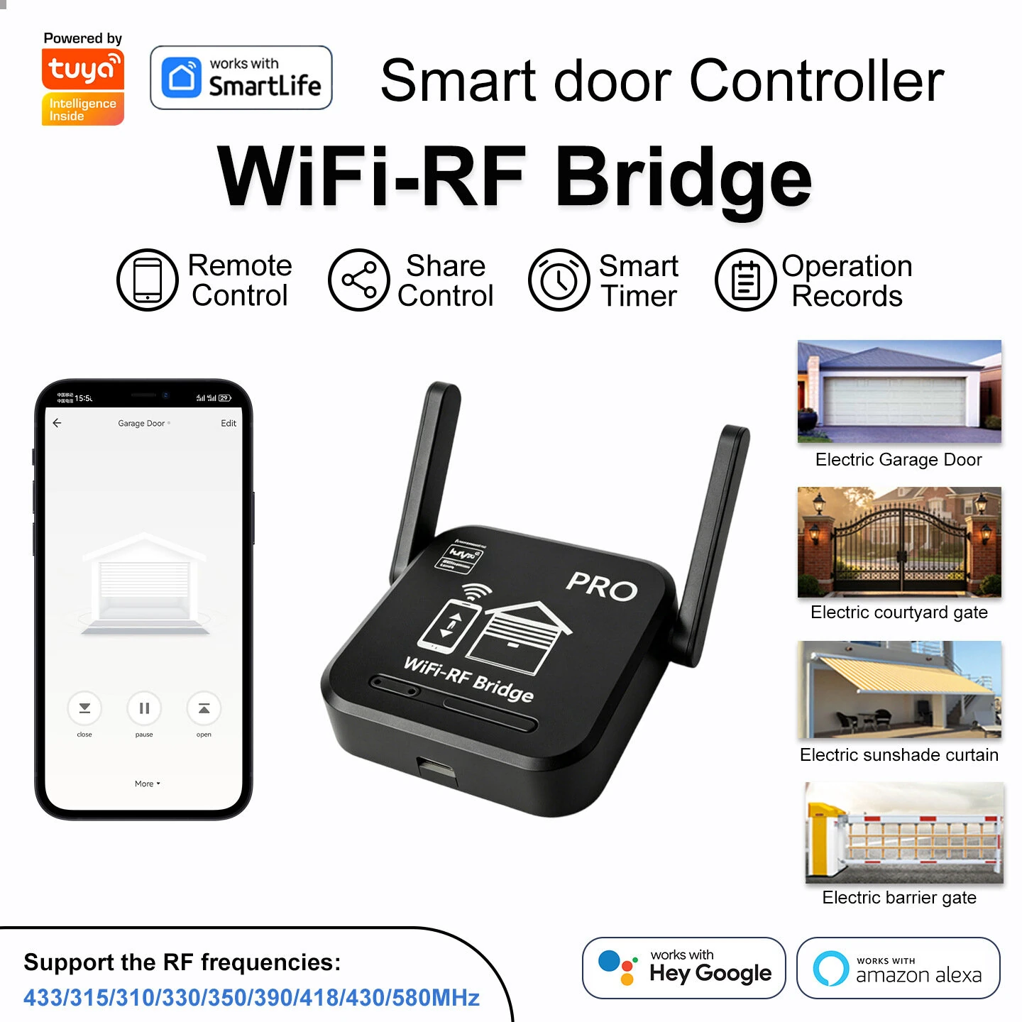Tuya WiFi-RF Bridge Smart Roller Shutter Door Controller 433MHz Universal Remote Control for Garage Door Gate Curtain Smart Life App Timer Schedule Voice Control with Alexa Google Assistant — view 3