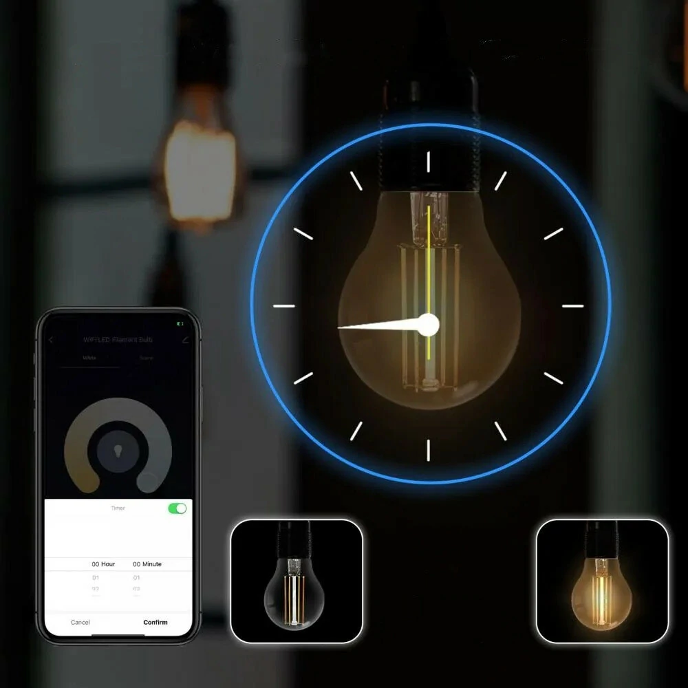 Tuya Wifi Smart Filament Bulb 7W LED Light Lamp E27 Dimmable Lighting 806Lm Work With Smart Life Alexa Google Home — view 6