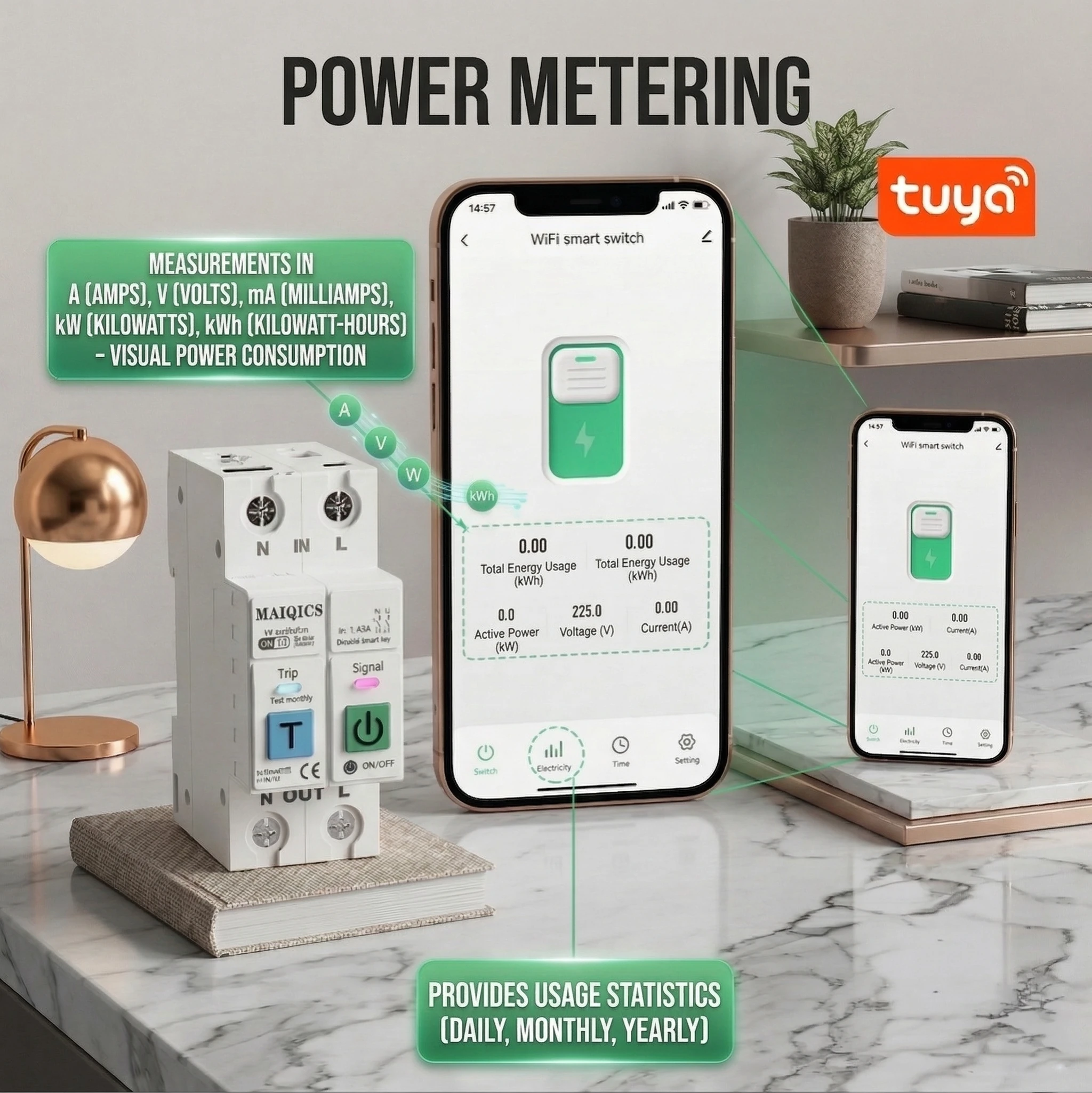 Tuya WiFi Smart Metering Switch 2P 1-63A Intelligent Circuit Breaker Power Metering Scheoule Mode Cycle Timer Metring Data APP Remote Control Voice Control with Alexa Google Home — view 2