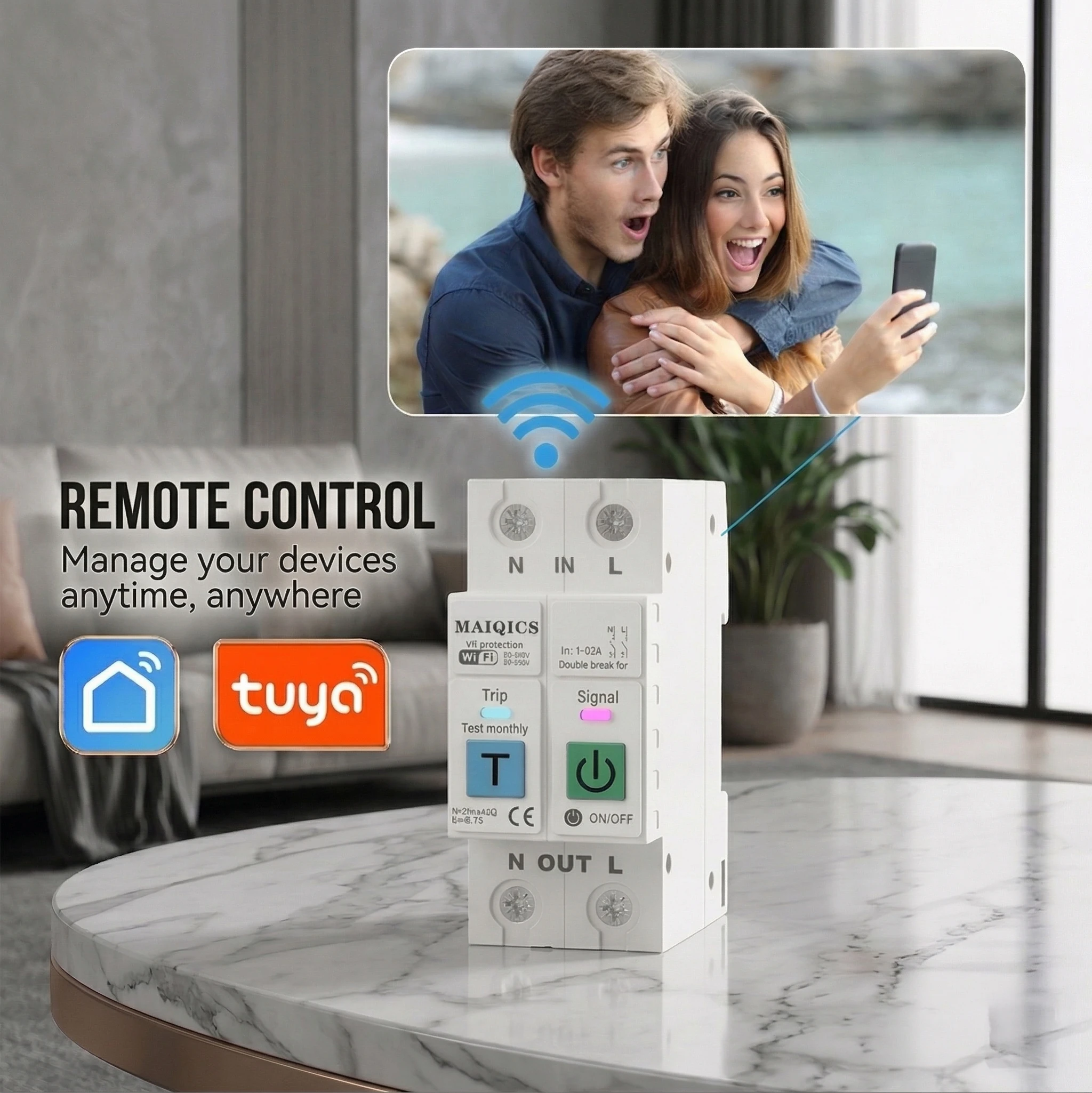 Tuya WiFi Smart Metering Switch 2P 1-63A Intelligent Circuit Breaker Power Metering Scheoule Mode Cycle Timer Metring Data APP Remote Control Voice Control with Alexa Google Home — view 3