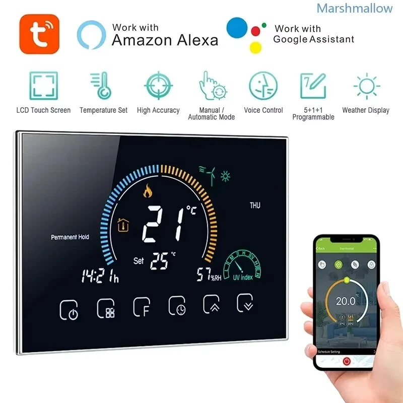 Tuya WiFi Smart Programmable Thermostat for Electric Heating LCD Display Touch Panel APP Voice Control Work with Alexa Google Home — view 2