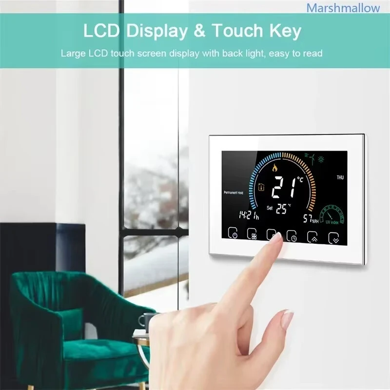 Tuya WiFi Smart Programmable Thermostat for Electric Heating LCD Display Touch Panel APP Voice Control Work with Alexa Google Home — view 3