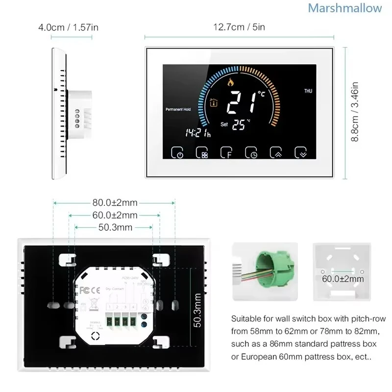 Tuya WiFi Smart Programmable Thermostat for Electric Heating LCD Display Touch Panel APP Voice Control Work with Alexa Google Home — view 6