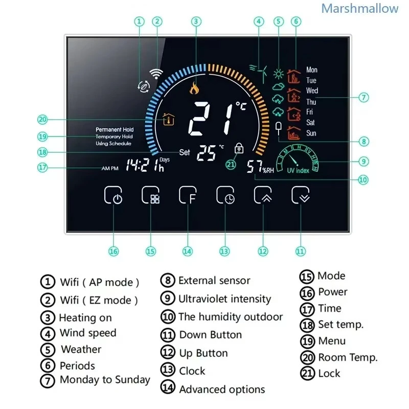 Tuya WiFi Smart Programmable Thermostat for Electric Heating LCD Display Touch Panel APP Voice Control Work with Alexa Google Home — view 7