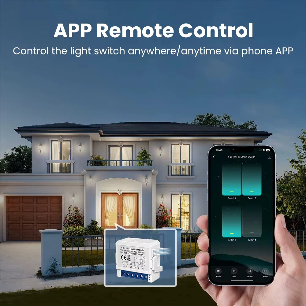 Tuya WiFi Smart Switch Module 1/2/3/4CH Supports 2 Way Control App Remote Control DIY Light Switch Module 100-240V Work with Alexa Google Home — view 2