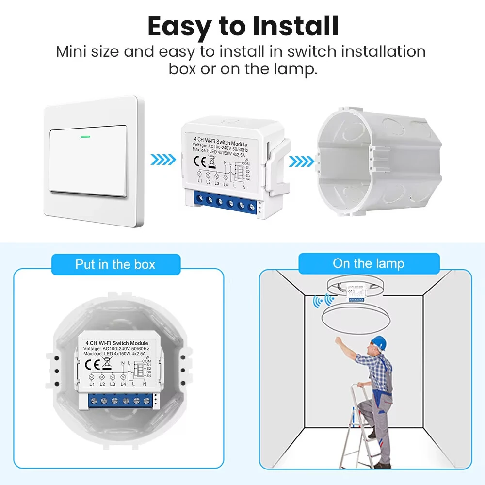 Tuya WiFi Smart Switch Module 1/2/3/4CH Supports 2 Way Control App Remote Control DIY Light Switch Module 100-240V Work with Alexa Google Home — view 3
