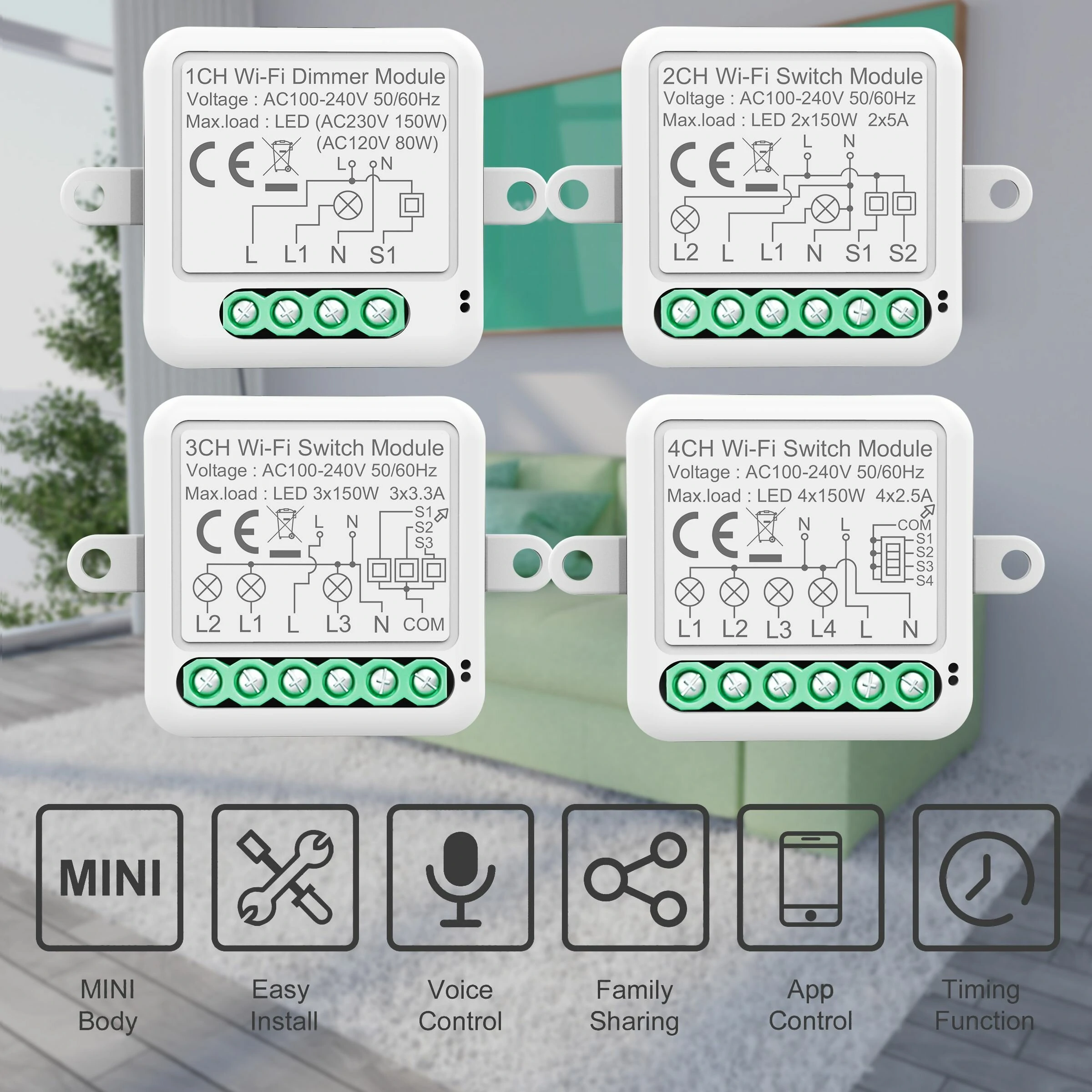 Tuya WiFi Smart Switch Module Electrical Switching 1/2/3/4Gang Lighting Switch Module Mobile APP Control — Tuya