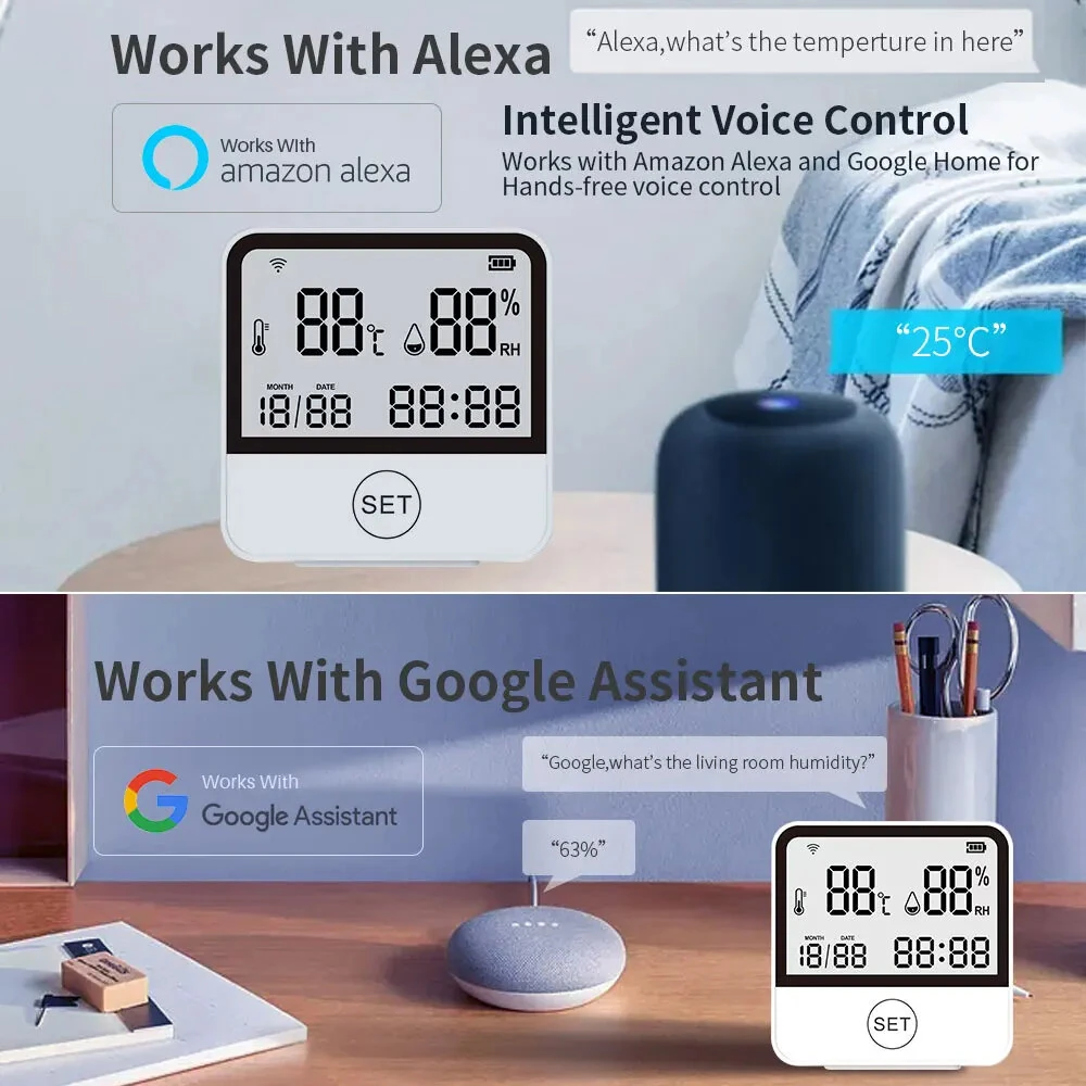 Tuya WiFi Smart Temperature and Humidity Sensor Thermometer Hygrometer Indoor with LED Screen Display Support Alexa Google Home — view 5