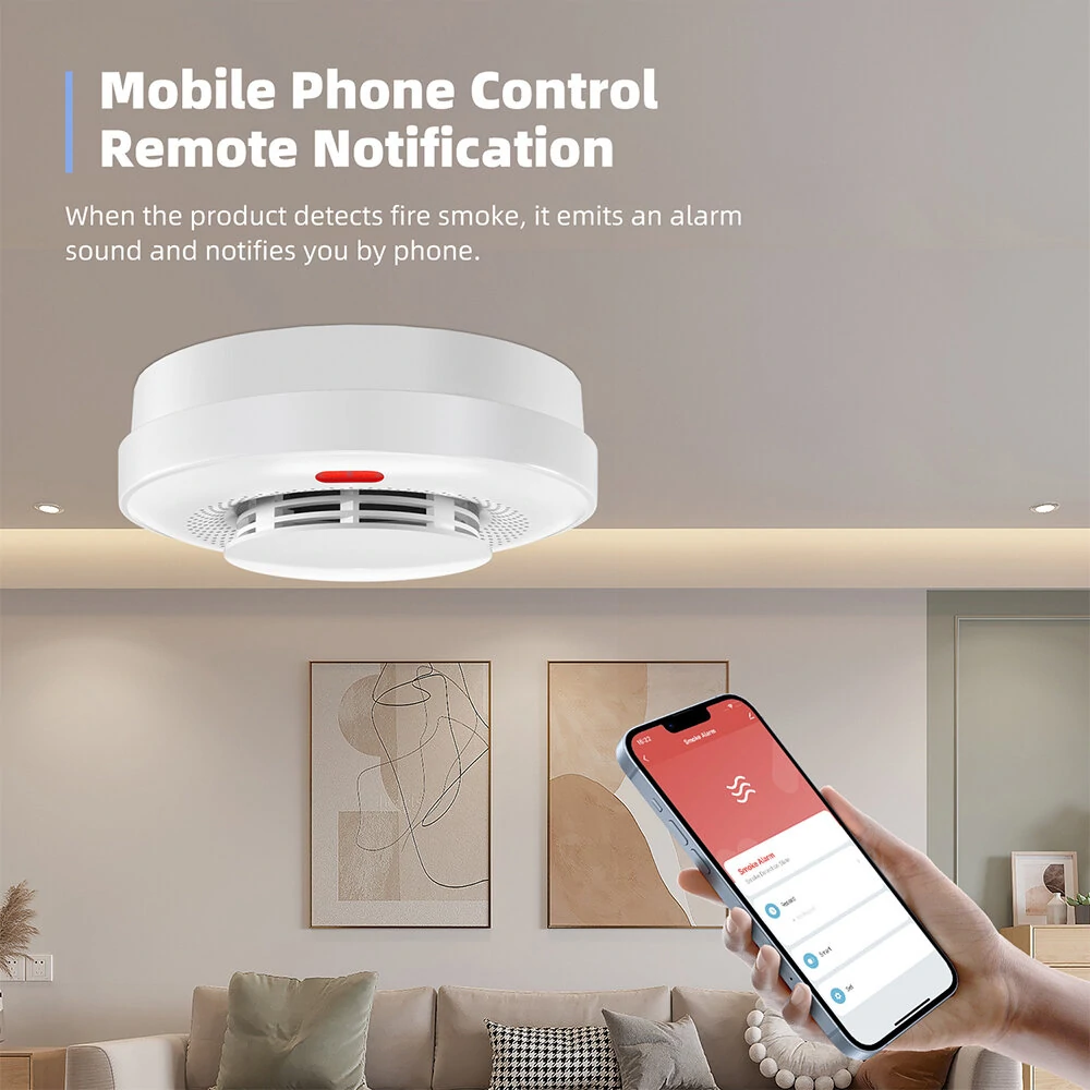 Tuya WiFi Smoke Detector Alarm Intelligent Wireless Home Fire Smoke Sensor Sound and Light APP Remote Control Fire Protection Alarming Device — view 5