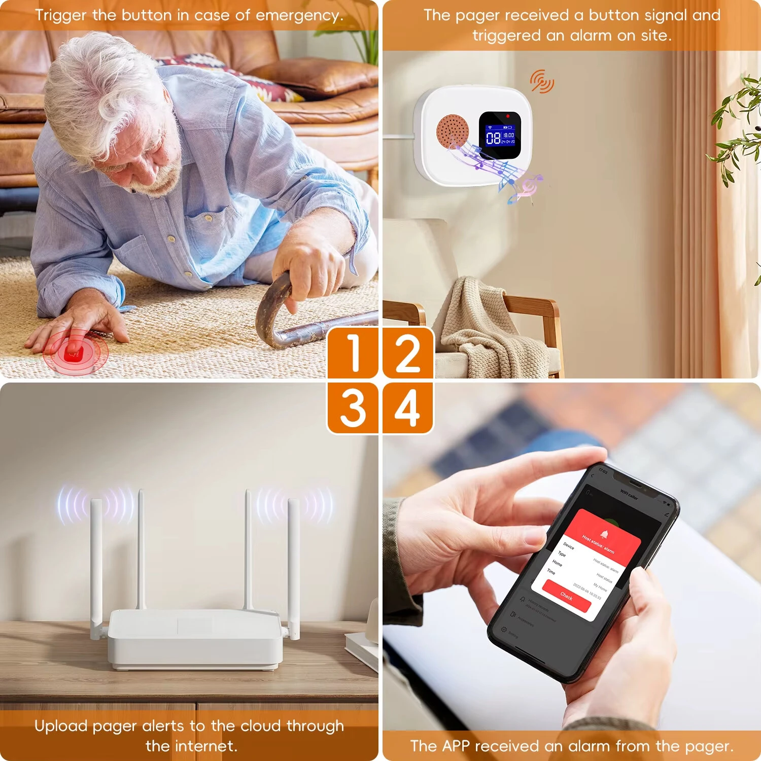 Tuya WiFi SOS Wireless Caregiver Pager Call Button System Emergency Alert Button for Seniors Patient Disabled Elderly Indoor Smart Life APP — view 3