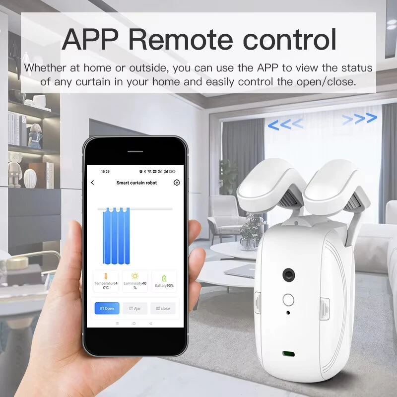 Tuya WiFi T U I Rail Track Roman Rod Smart Curtain Motor Electric Automatic Curtain Robot APP Voice Control with Alexa Google Home Plug and Play — view 2