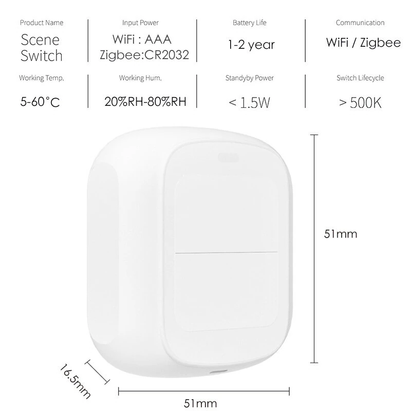 TUYA WiFi/Zigbe 2 Gangs Smart Scene Switch Wireless Remote Control Smart Home Automation Scenario Switch — view 6