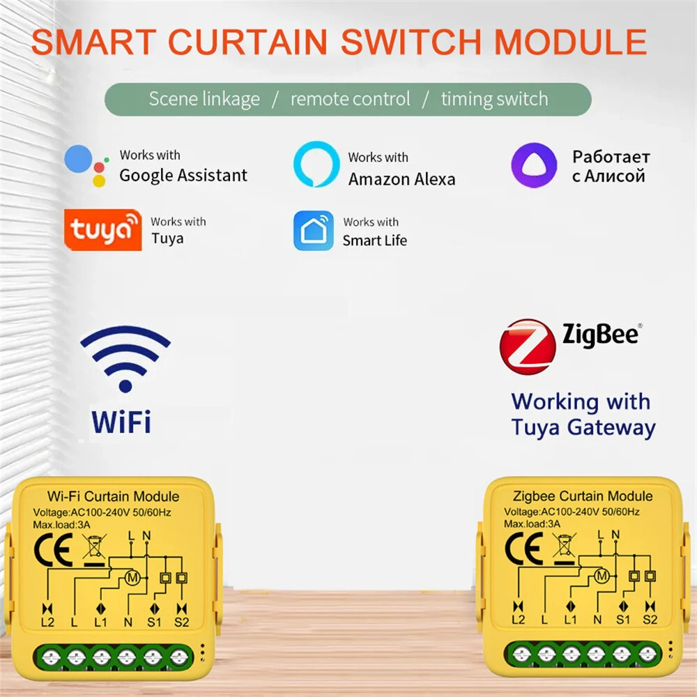 Tuya Wifi/Zigbee Smart Curtain Module Alexa Google Home Assistant Compatible with Remote App Control Timer Schedule Sharing Function Ideal for Smart Home Automation — view 2