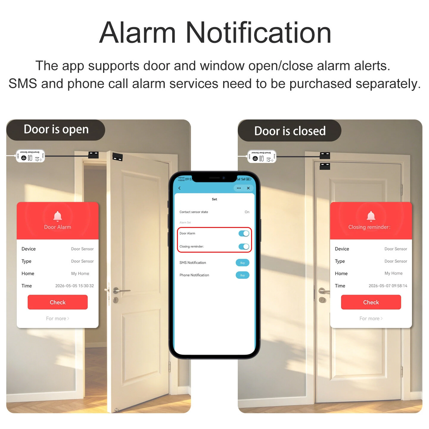 Tuya WiFi/Zigbee Smart Door Window Sensor with 5 Meter Wired Real Time Status Alert Remote Monitor Voice Control USB Powered with Alexa Google Home — view 3