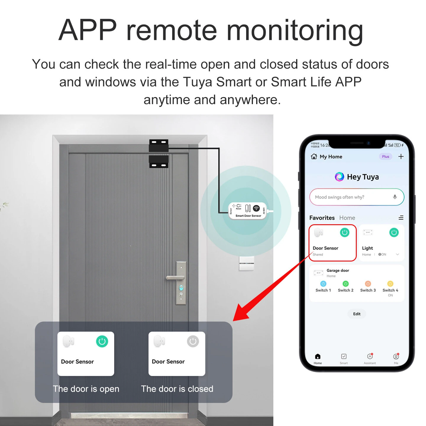 Tuya WiFi/Zigbee Smart Door Window Sensor with 5 Meter Wired Real Time Status Alert Remote Monitor Voice Control USB Powered with Alexa Google Home — view 4