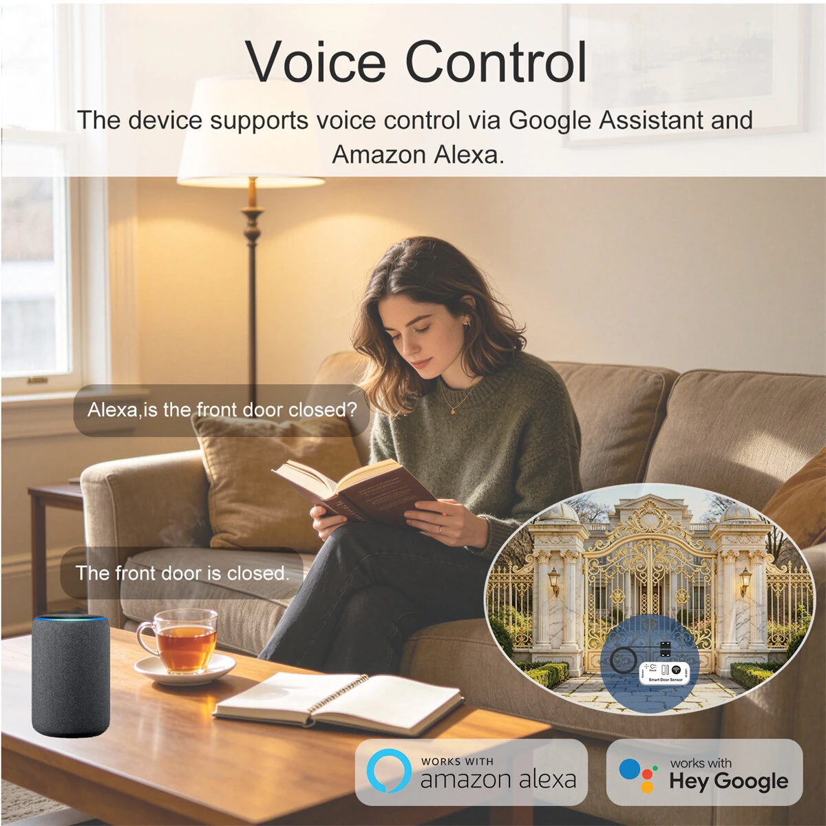 Tuya WiFi/Zigbee Smart Door Window Sensor with 5 Meter Wired Real Time Status Alert Remote Monitor Voice Control USB Powered with Alexa Google Home — view 6