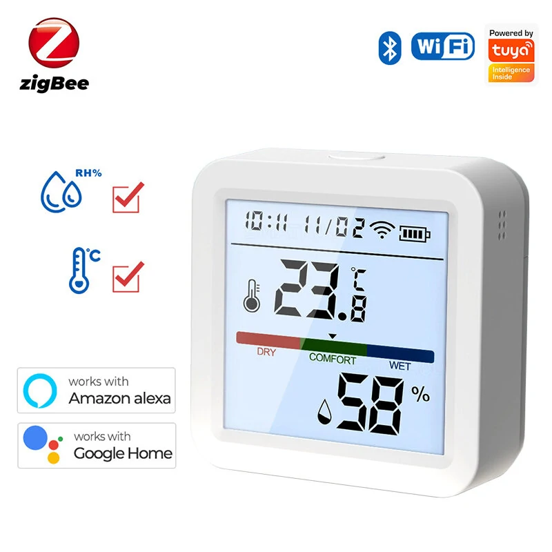 Tuya WiFi/Zigbee Smart Home Temperature Humidity Sensor with Backlight Hygrometer Thermometer Monitoring Sensor Support Alexa Google Home APP Control — Tuya
