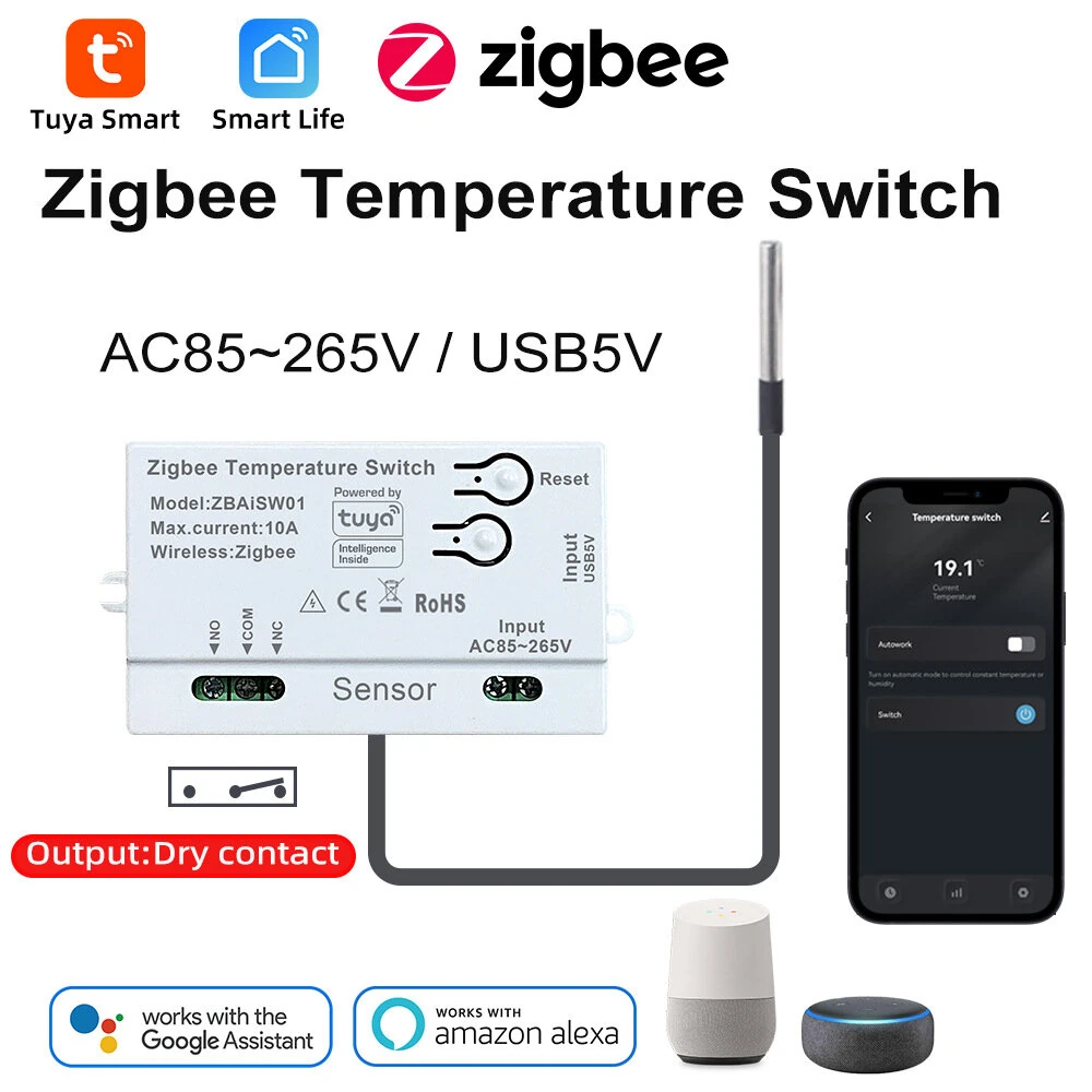 Tuya ZBAiSW01 Zigbee3.0 Smart Temperature Switch 10A Dry Contact Smart Thermostat Voice App Remote Control Timer Function Work with Alexa Google Home — view 2