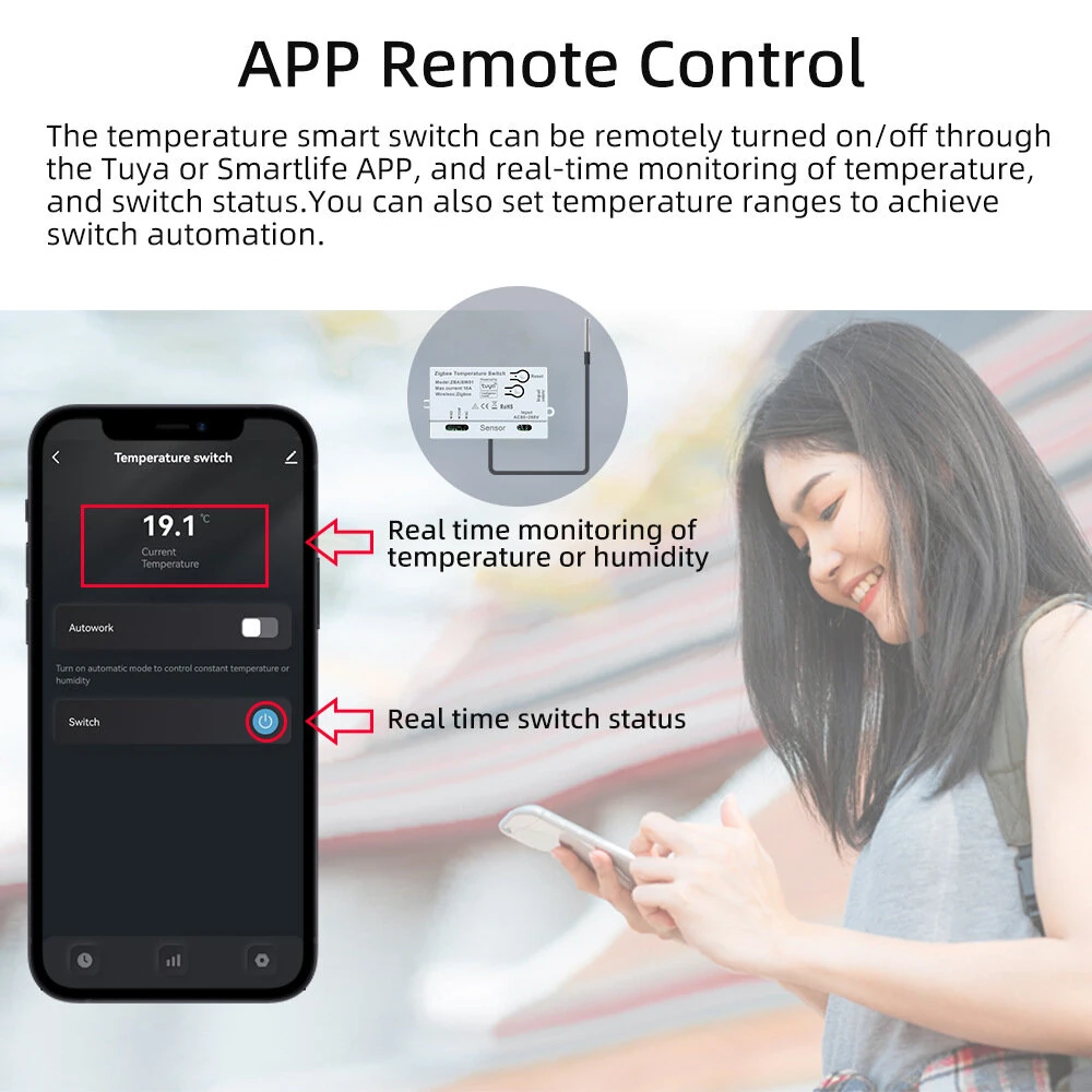 Tuya ZBAiSW01 Zigbee3.0 Smart Temperature Switch 10A Dry Contact Smart Thermostat Voice App Remote Control Timer Function Work with Alexa Google Home — view 6