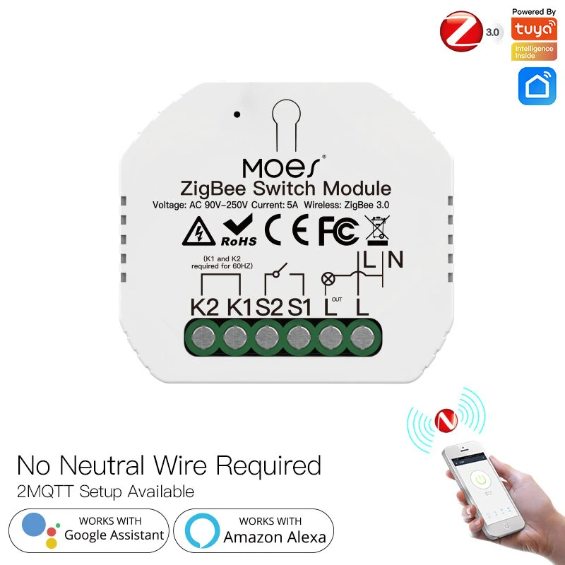 Tuya Zigbe 1-Way Switch Module 90-250V AC 5A Single Fire Wire Smart Light Switch Tuya App Remote Control Timer Schedule Works with Alexa Google Assistant Zigbe Hub Required — view 2