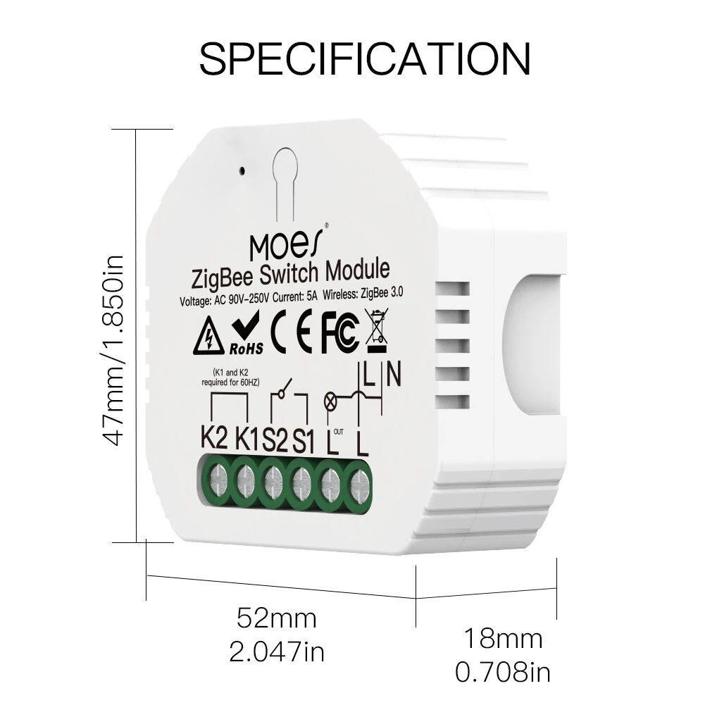 Tuya Zigbe 1-Way Switch Module 90-250V AC 5A Single Fire Wire Smart Light Switch Tuya App Remote Control Timer Schedule Works with Alexa Google Assistant Zigbe Hub Required — view 8
