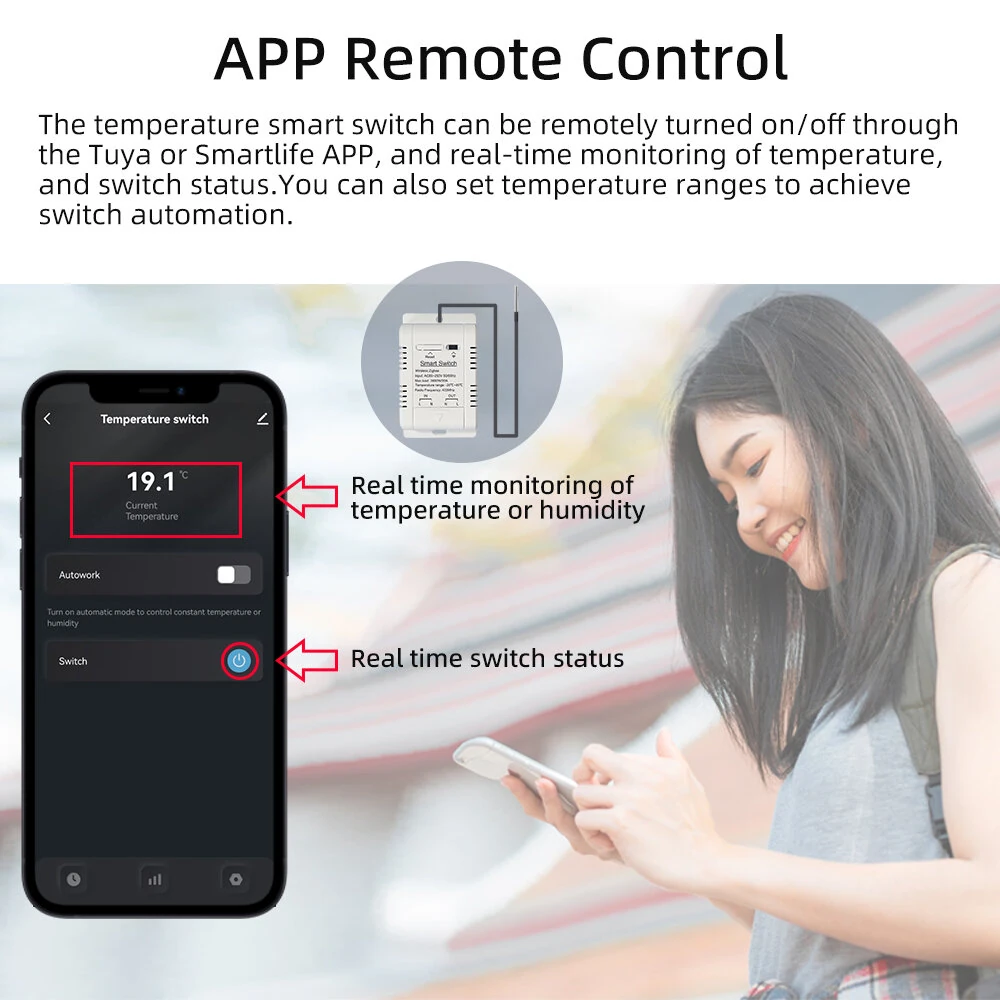 Tuya Zigbe Smart Temperature Humidity Switch Controller 20A 3800W with Waterproof Sensor Automation Timer APP Remote Voice Control with Alexa Google Home — view 4